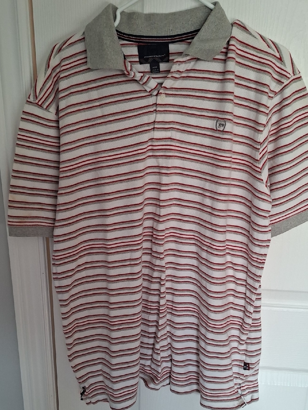 Phat‎ Farm White Polo with Red Stripes and Gray Trim